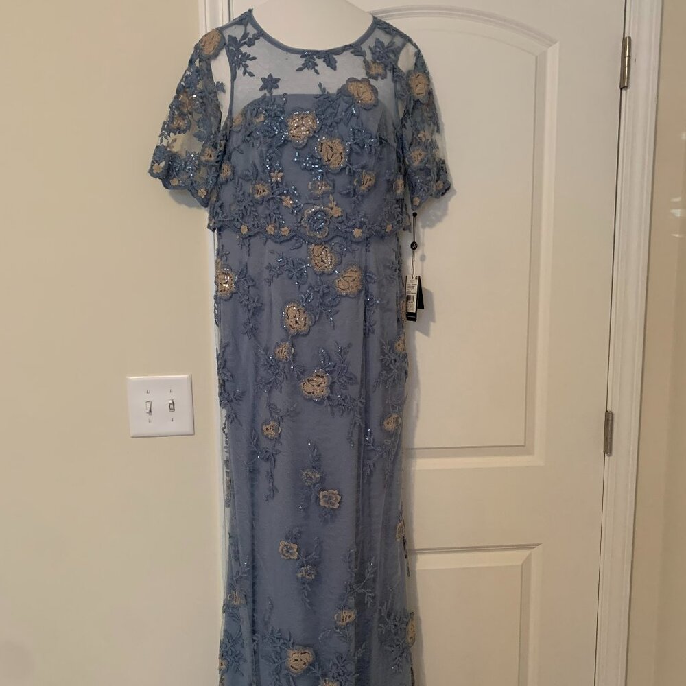 Adrianna Papell mother of bride wedding attire size 10 blue lace overlace